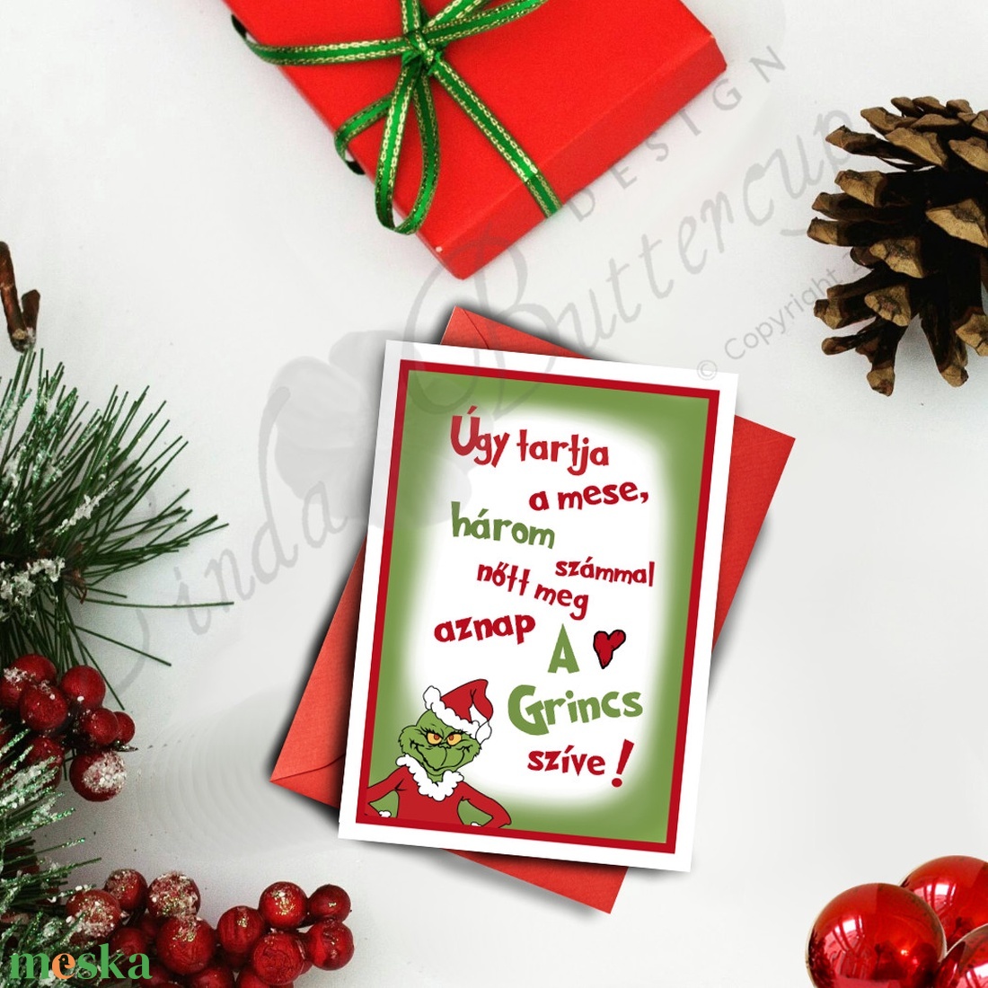 Karácsonyi Képeslap, Grincs Adventi Képeslap, Karácsonyi Dekoráció, Karácsonyi vicces üdvözlőlap  - karácsony - Meska.hu