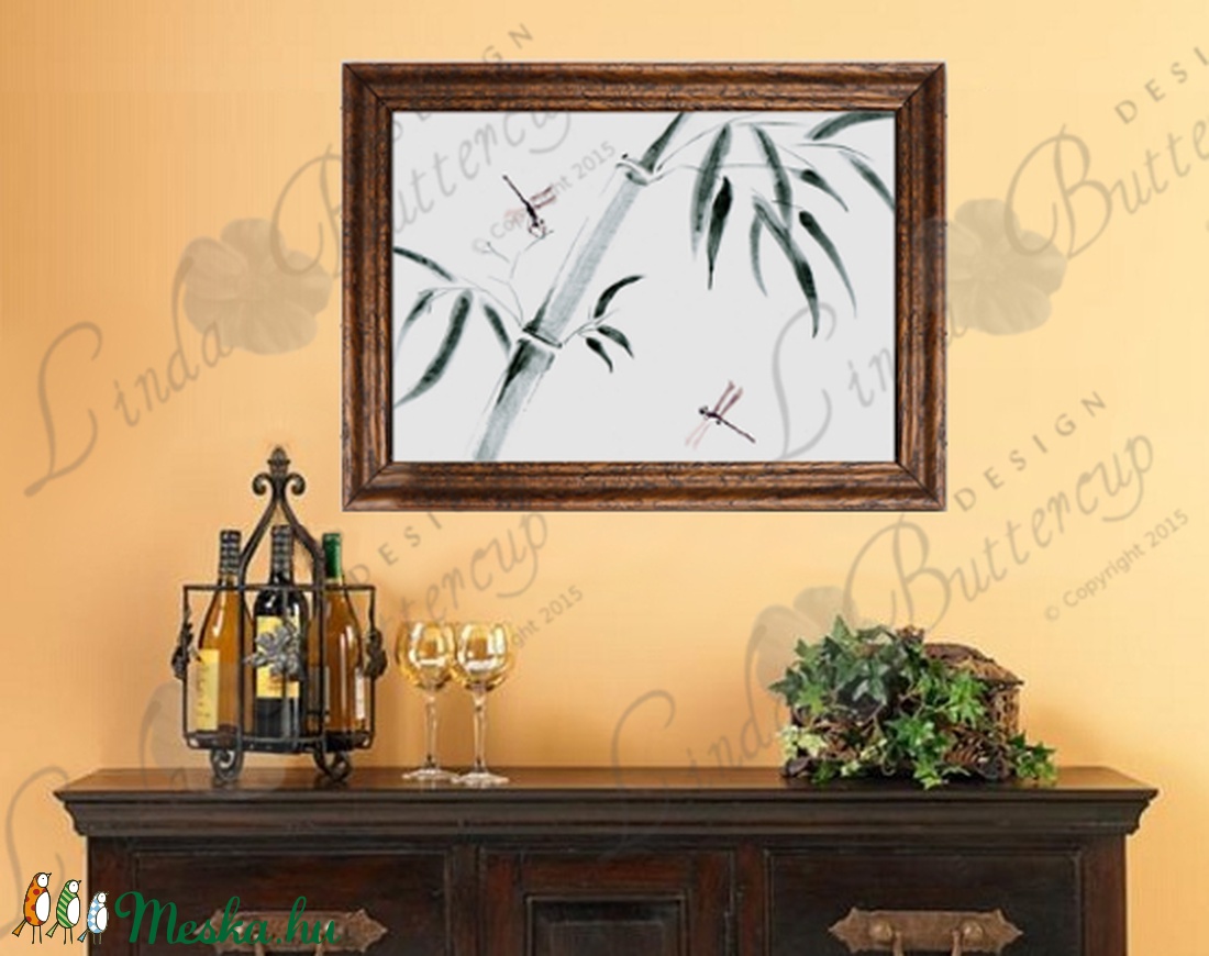 Japán festmény, Japán Kép, Bambusz festmény, szitakötő Dekoráció -  - Meska.hu