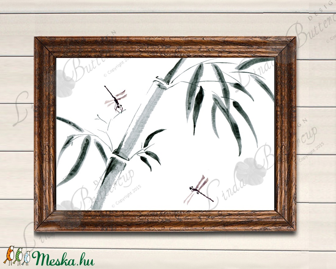 Japán festmény, Japán Kép, Bambusz festmény, szitakötő Dekoráció -  - Meska.hu