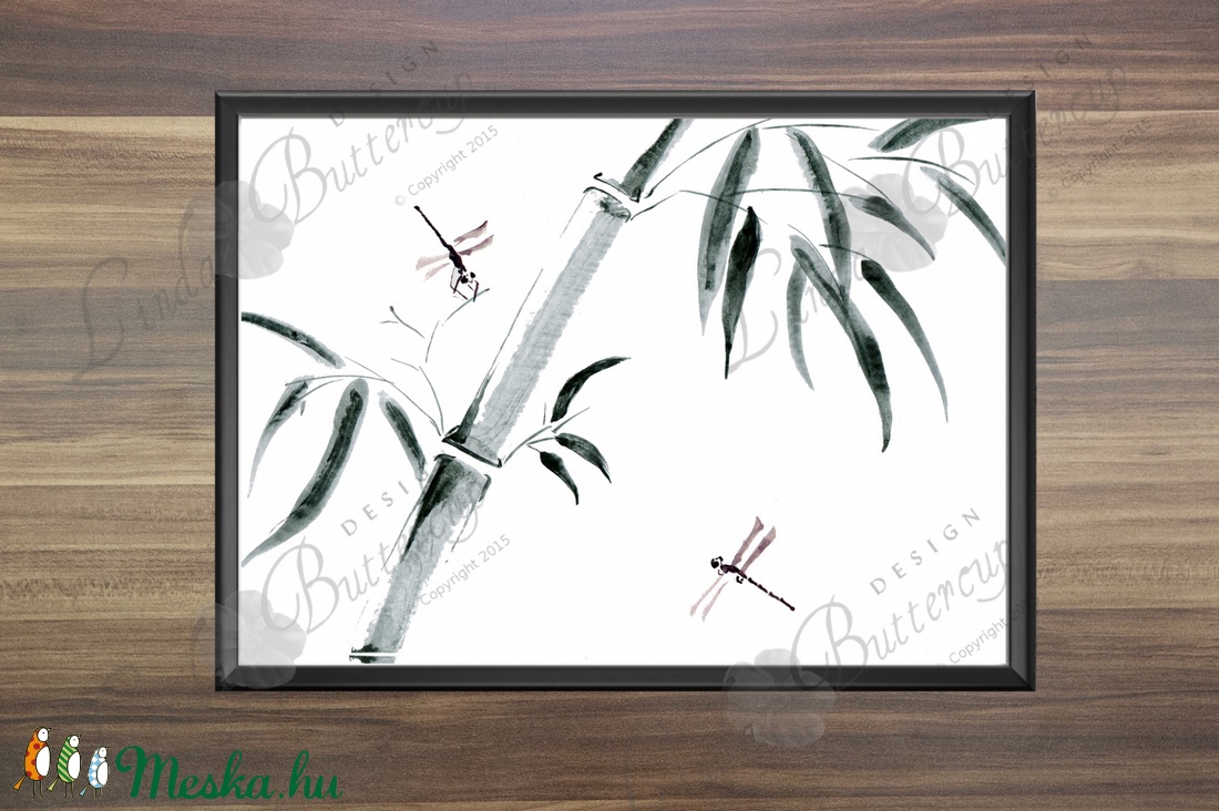 Japán festmény, Japán Kép, Bambusz festmény, szitakötő Dekoráció -  - Meska.hu