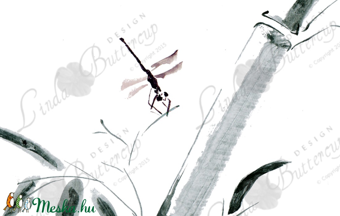 Japán festmény, Japán Kép, Bambusz festmény, szitakötő Dekoráció -  - Meska.hu