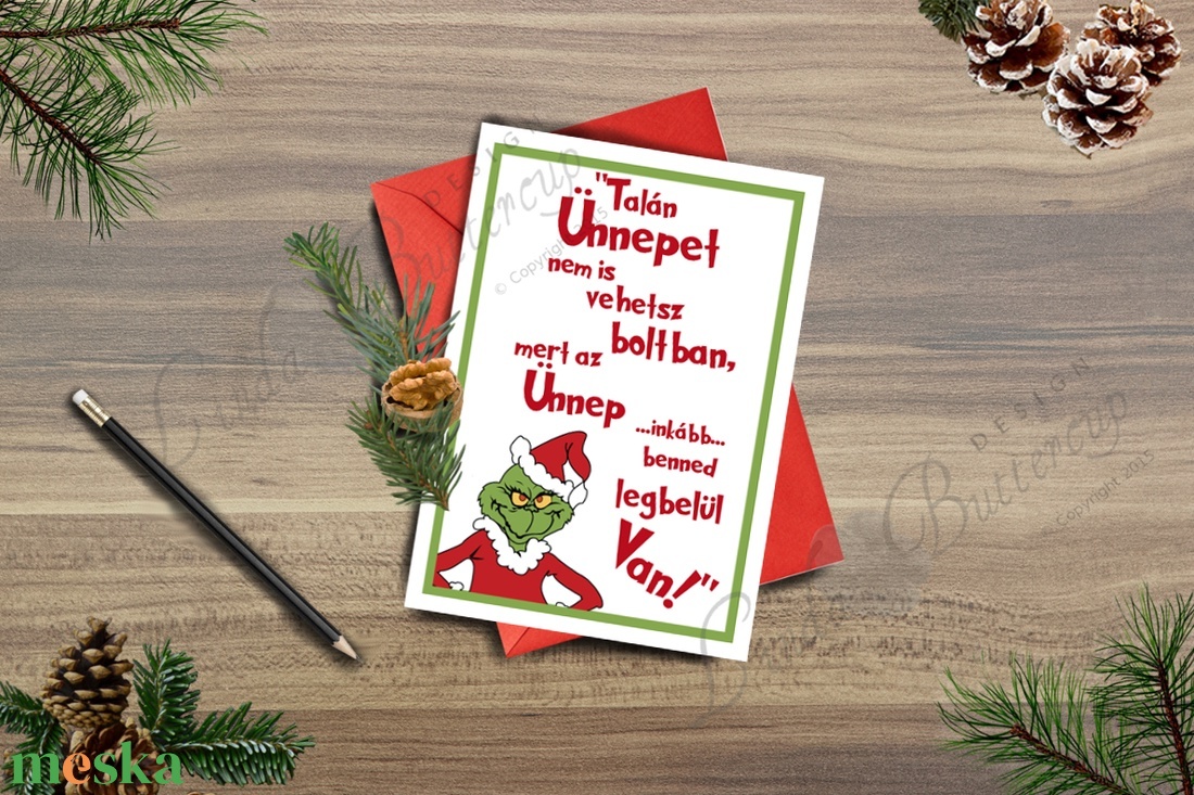 Karácsonyi Képeslap, Grincs Adventi Képeslap, Karácsonyi Dekoráció, Karácsonyi vicces üdvözlőlap  - karácsony - karácsonyi ajándékozás - karácsonyi képeslap, üdvözlőlap, ajándékkísérő - Meska.hu