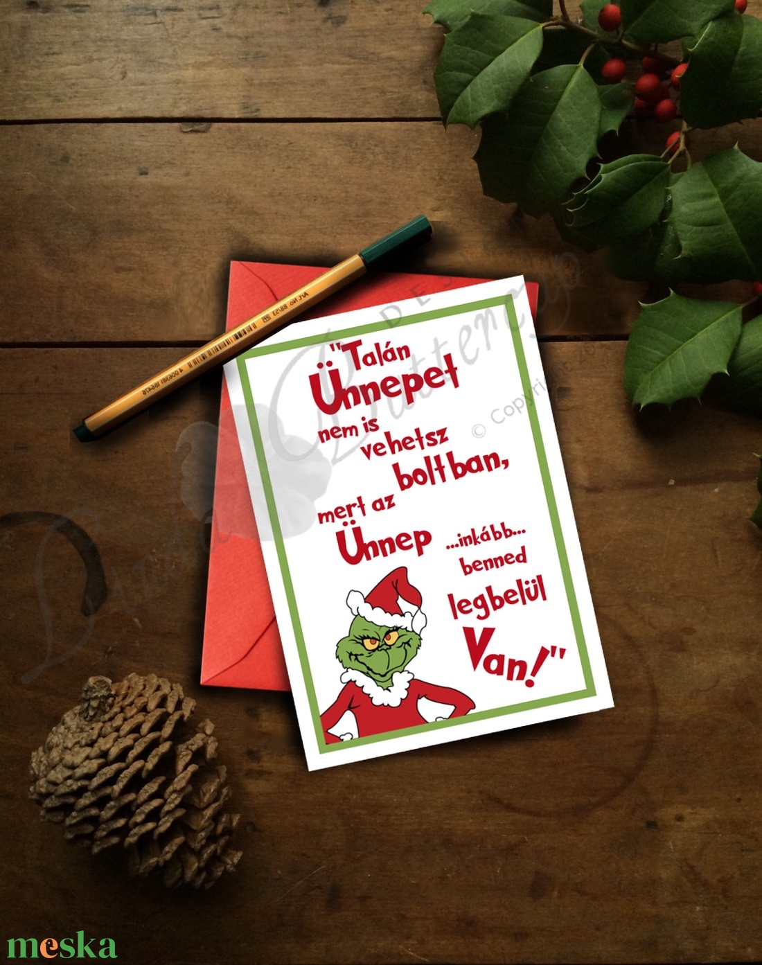 Karácsonyi Képeslap, Grincs Adventi Képeslap, Karácsonyi Dekoráció, Karácsonyi vicces üdvözlőlap  - karácsony - karácsonyi ajándékozás - karácsonyi képeslap, üdvözlőlap, ajándékkísérő - Meska.hu
