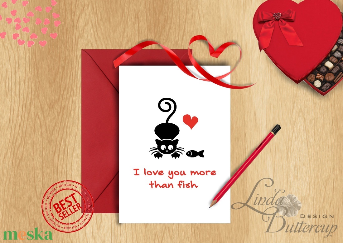 Valentin napi Képeslap, Szeretlek Képeslap, Valentin üdvözlőlap, I love you, Szerelmes, piros lap, Cica, cicás lap - otthon & életmód - papír, írószer - ajándékozás kellékei - képeslap, üdvözlőlap - Meska.hu