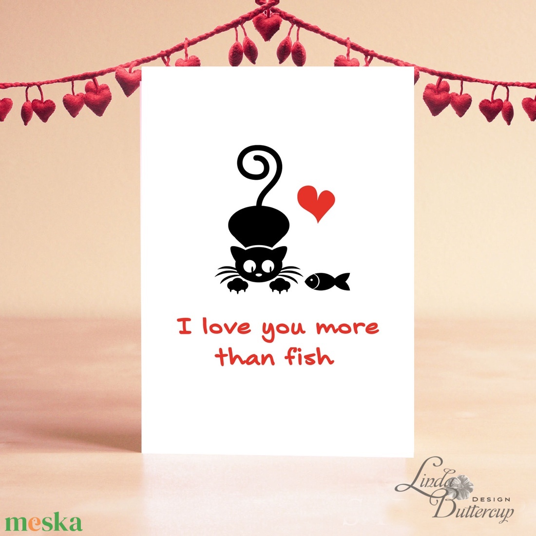 Valentin napi Képeslap, Szeretlek Képeslap, Valentin üdvözlőlap, I love you, Szerelmes, piros lap, Cica, cicás lap - otthon & életmód - papír, írószer - ajándékozás kellékei - képeslap, üdvözlőlap - Meska.hu