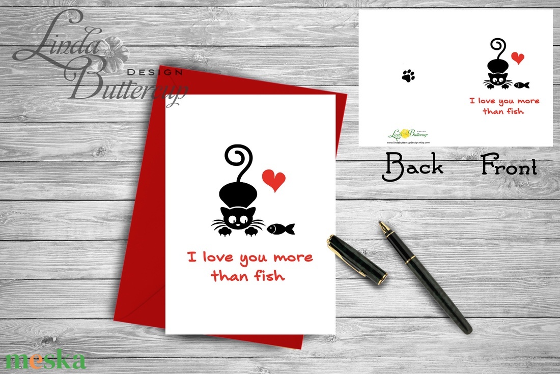 Valentin napi Képeslap, Szeretlek Képeslap, Valentin üdvözlőlap, I love you, Szerelmes, piros lap, Cica, cicás lap - otthon & életmód - papír, írószer - ajándékozás kellékei - képeslap, üdvözlőlap - Meska.hu