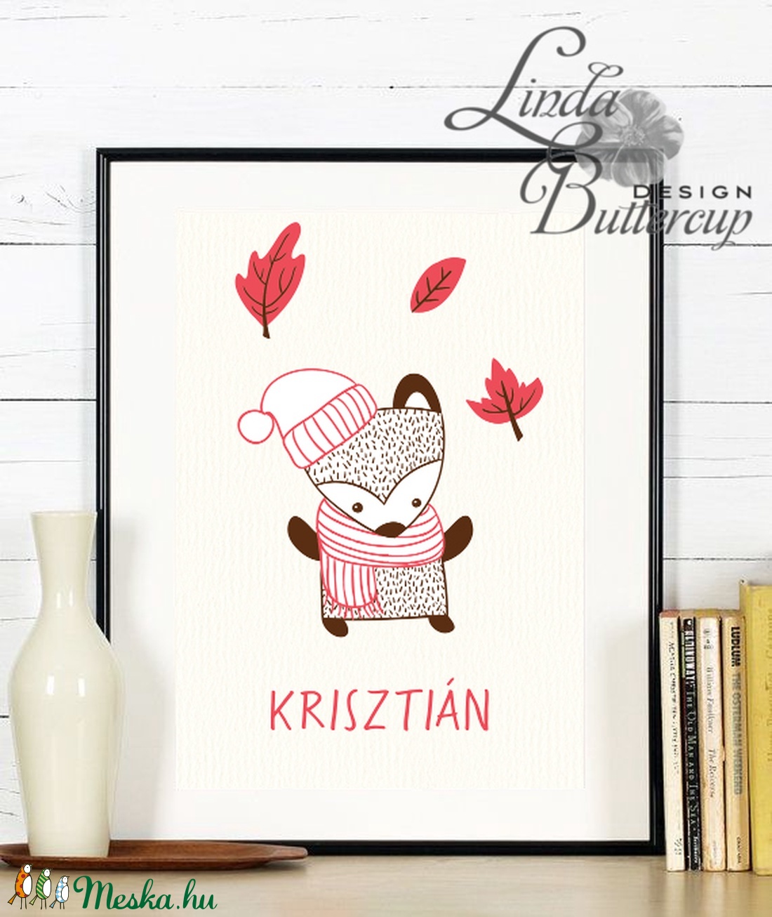 Őszi kép, Babaszoba Dekoráció, Állat festmény, Erdei állat, állatok falikép, Gyerekszoba dekor, medve, borz - otthon & életmód - dekoráció - Meska.hu