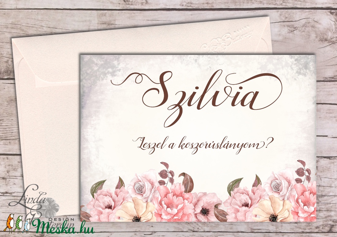Esküvői meghívó, Rusztikus Esküvő, tanú lap, koszorúslány kérő, Esküvői Képeslap, virágos -  - Meska.hu