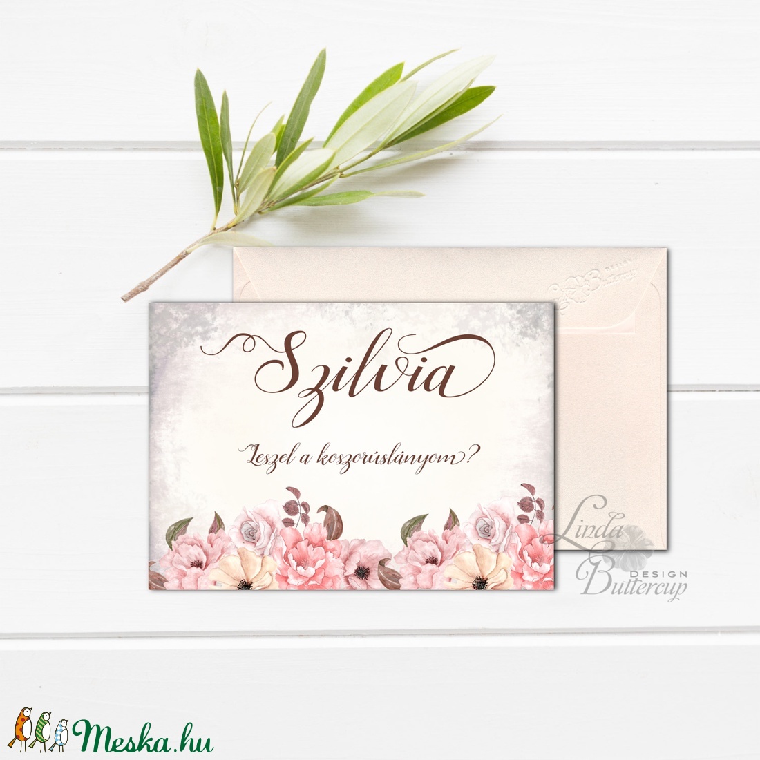 Esküvői meghívó, Rusztikus Esküvő, tanú lap, koszorúslány kérő, Esküvői Képeslap, virágos -  - Meska.hu