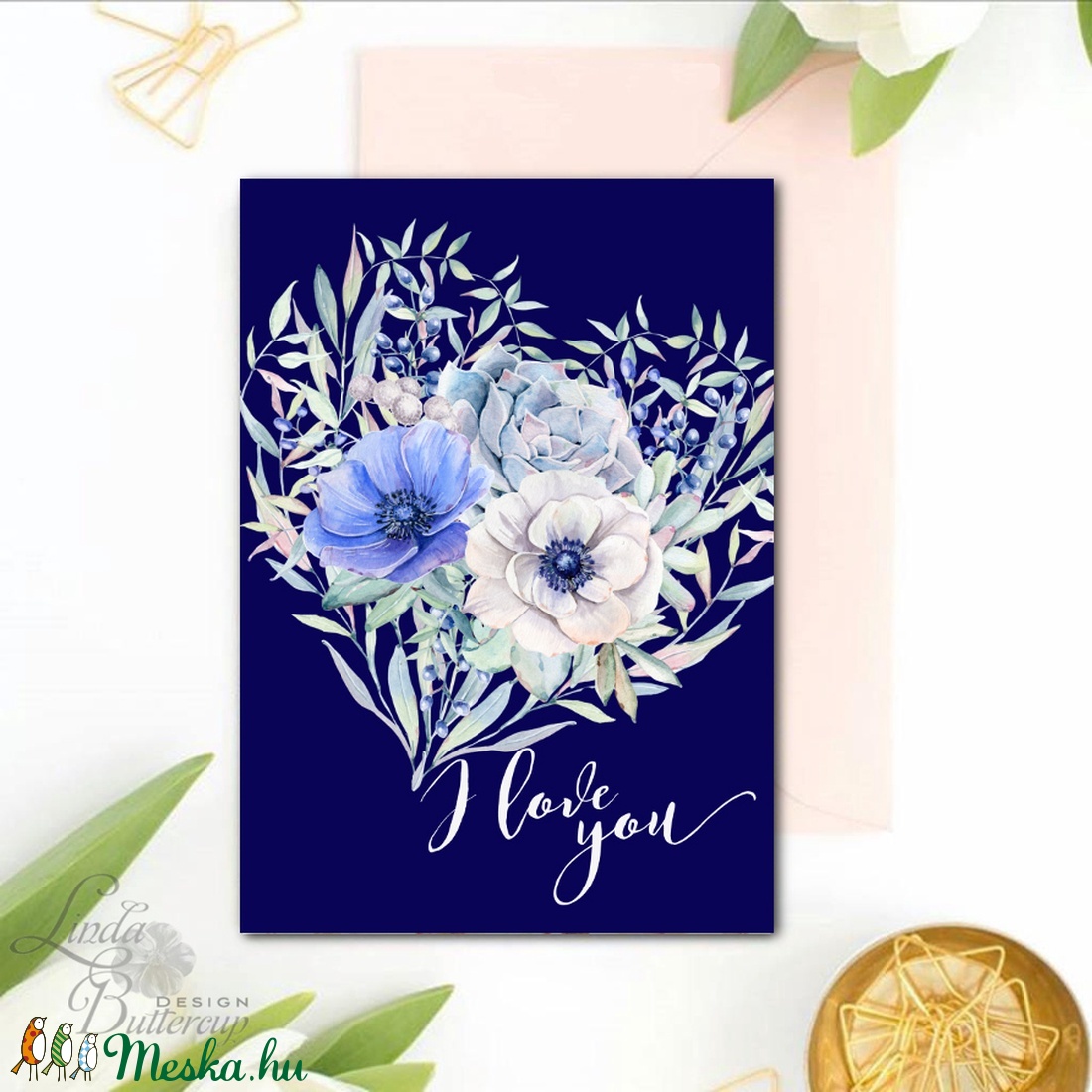 Köszönöm Képeslap, lap, Thank you, köszönet, üdvözlőlap, Köszönjük, Köszönet ajándék, virágos tavaszi, kék, virág, rózsa -  - Meska.hu