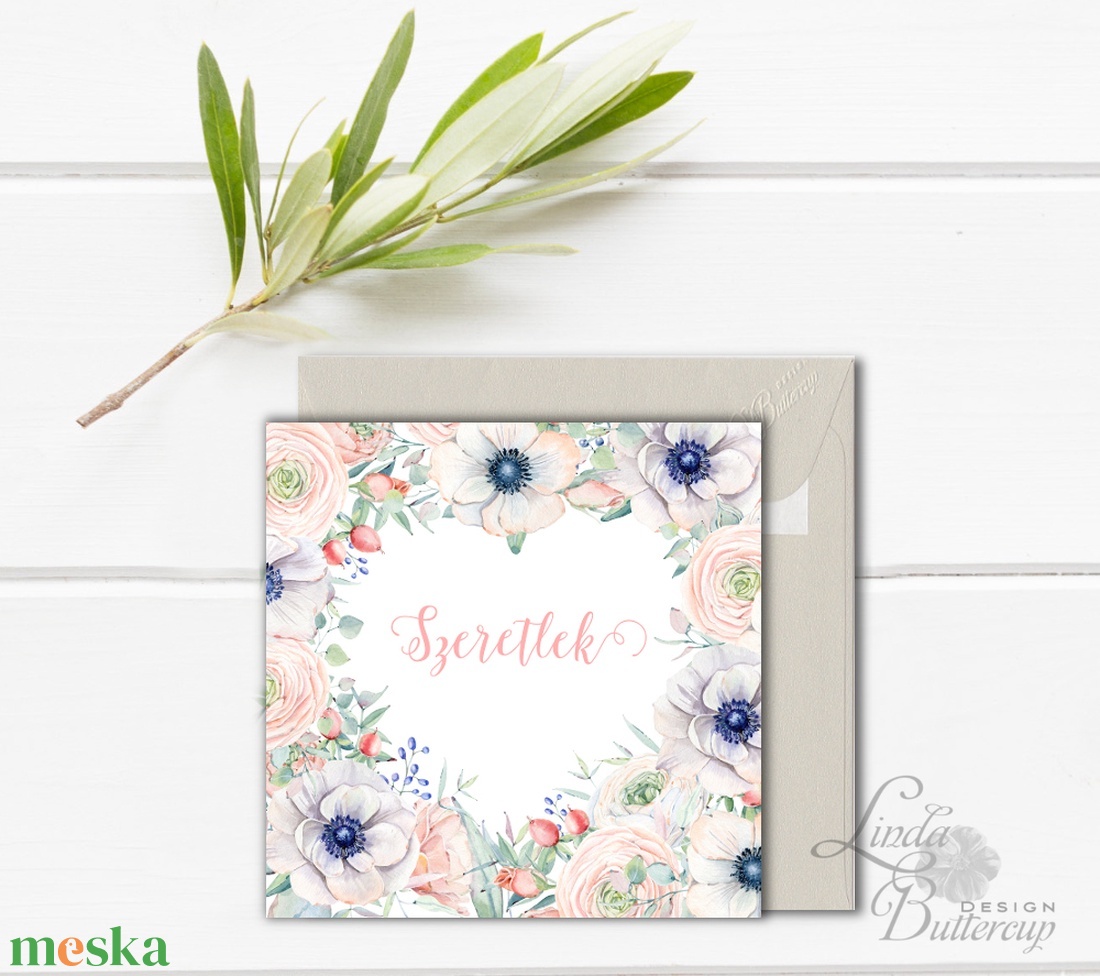 Valentin napi Képeslap, névre szóló lap, személyre szóló, virág, virágos, tavaszi, love, szeretlek, szerelmes, tavasz - otthon & életmód - papír, írószer - ajándékozás kellékei - képeslap, üdvözlőlap - Meska.hu
