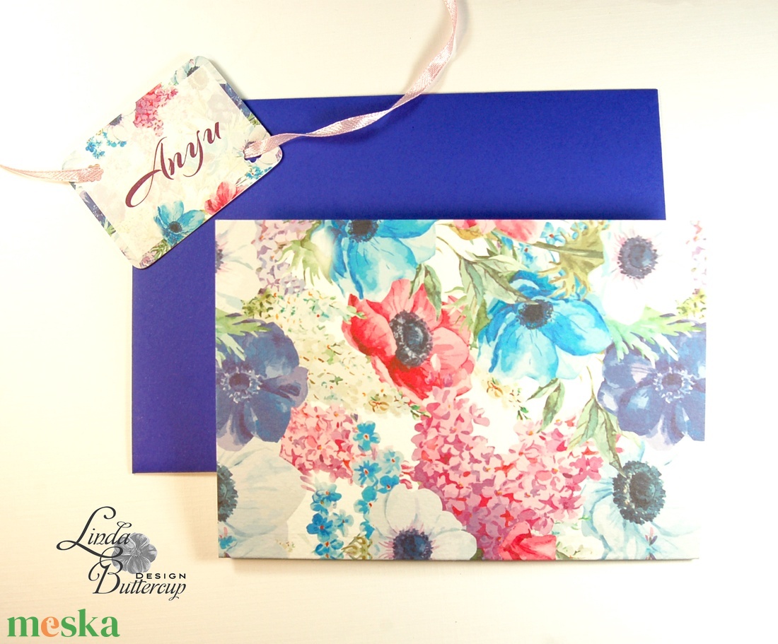 Egyedi Anyák napi Képeslap, Anyák napja üdvözlőlap, Anya Képeslap,Tavaszi virág, pipacs, orgona, réti virágos, kék,  -  - Meska.hu