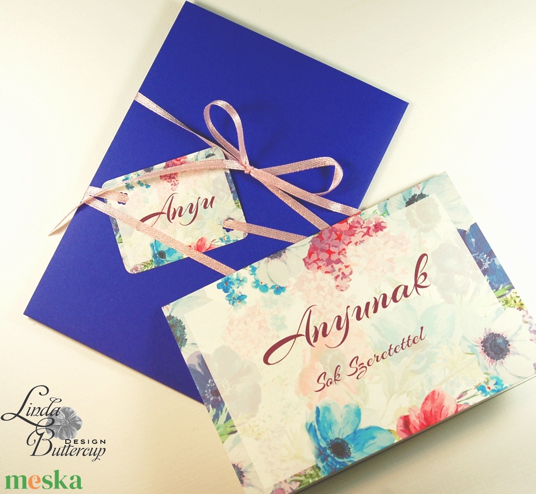 Egyedi Anyák napi Képeslap, Anyák napja üdvözlőlap, Anya Képeslap,Tavaszi virág, pipacs, orgona, réti virágos, kék,  -  - Meska.hu