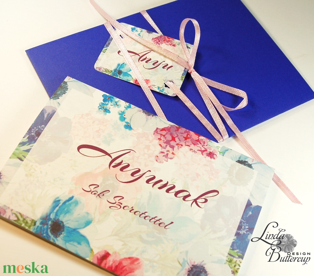 Egyedi Anyák napi Képeslap, Anyák napja üdvözlőlap, Anya Képeslap,Tavaszi virág, pipacs, orgona, réti virágos, kék,  -  - Meska.hu