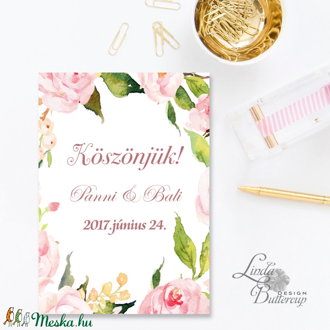 Virágos Képeslap, Egyedi, személyre szóló képeslap, névre szóló lap, vers, idézet, rózsaszín virág, üdvözlőlap, A5 -  - Meska.hu