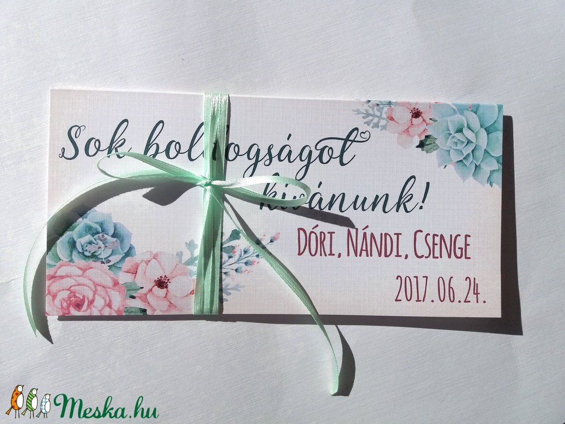 Pénzátadó boríték, Kövirózsa, Nászajándék, Gratulálunk képeslap, Esküvői Gratuláció, pasztell, pénz átadó lap, púder, - esküvő - emlék & ajándék - nászajándék - Meska.hu