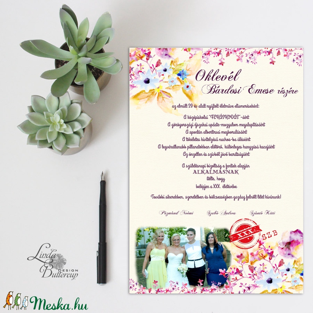 Szülinapi Oklevél, Névre szóló, egyedi, személyes, Szülinapi, Születésnapra, ajándék, tanárnak, évzáróra, fotó, fénykép -  - Meska.hu