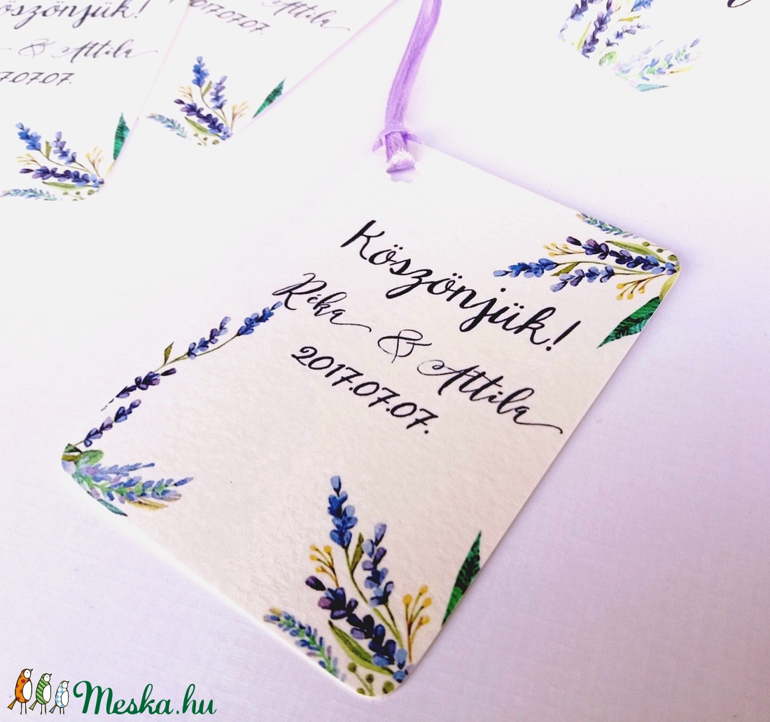 Köszönet kártya, ajándékkísérő,köszönet ajándék, esküvői kísérőkártya, köszönjük, levendula, levendulás, lila, rét -  - Meska.hu