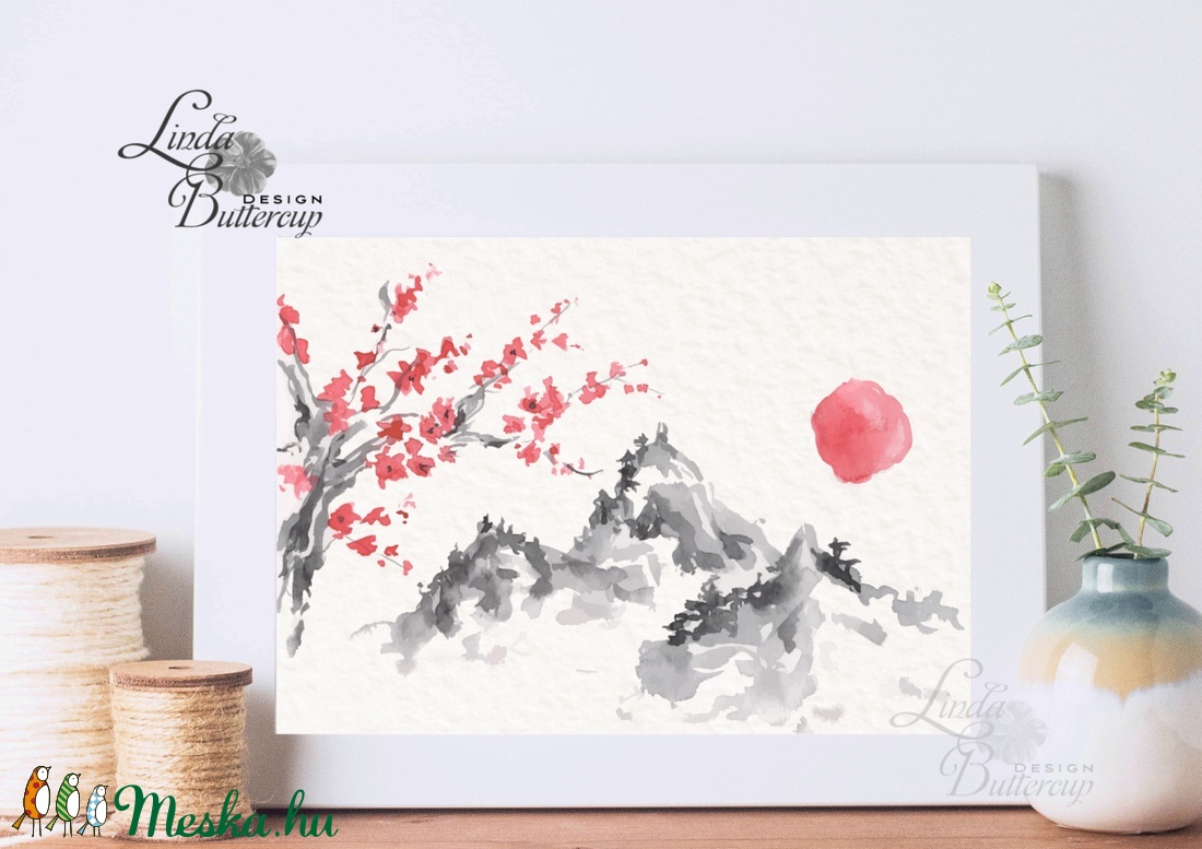 Japán kép, Keleti dekoráció, Falikép, japán fametszet, Fuji, Himalaya, kína, otthoni, bonsai, cseresznyefa, festmény - otthon & lakás - dekoráció - kép & falikép - Meska.hu