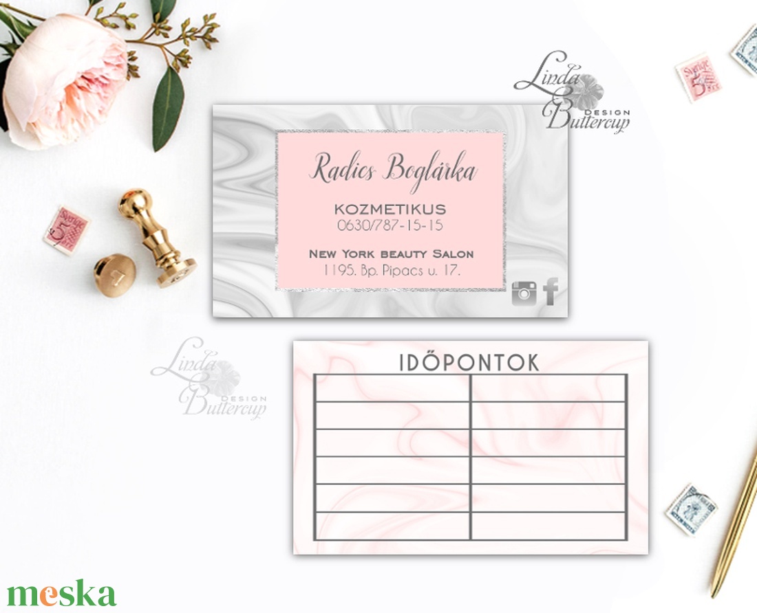 KOZMETIKUS, FODRÁSZ Névjegykártya, Márvány, Ezüst, Szürke, Egyedi Tervezés, Névjegy, design, szerkesztés, logó, szalon -  - Meska.hu