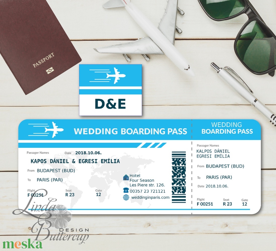 Beszállókártya Meghívó, Repülő meghívó, Repülőjegy, jegy, kártya, utazás, bérlet, boarding pass, travel, airplane -  - Meska.hu