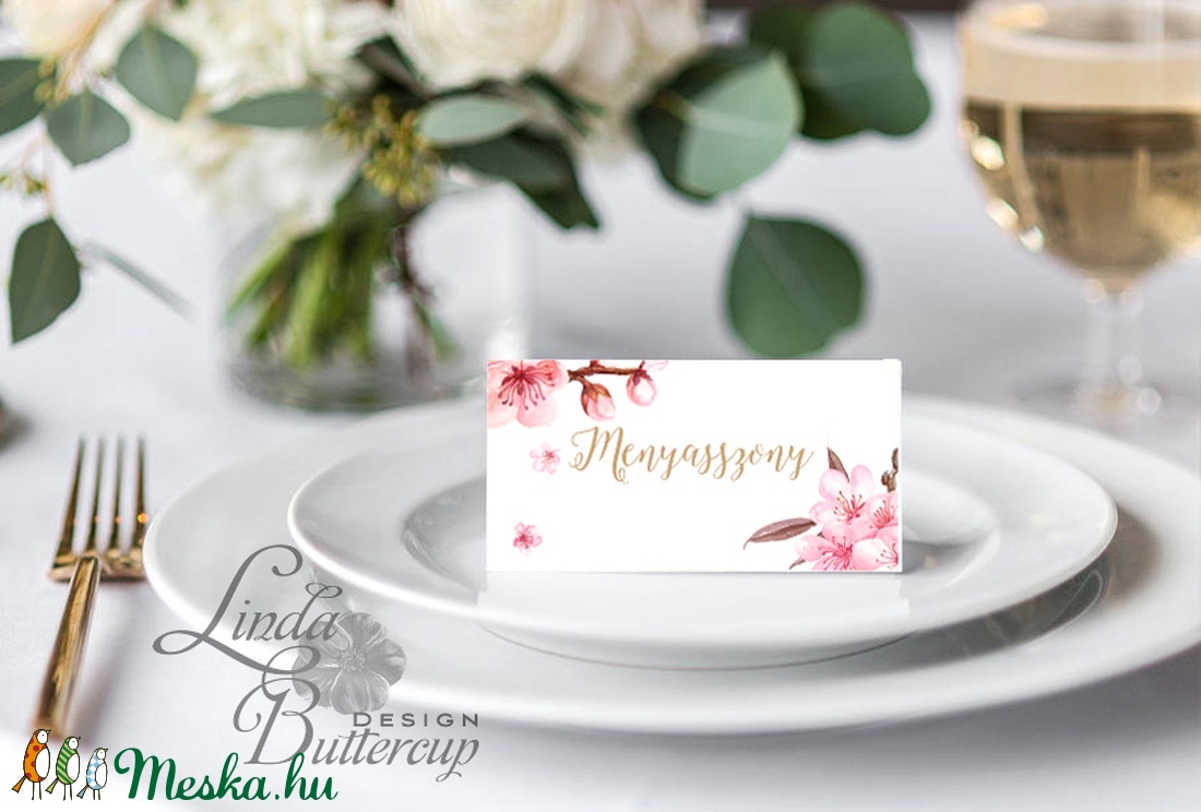 Cseresznyefa virágos, ültetőkártya, ültető, névkártya, rózsaszín Esküvői ültető, virágos, pink, tavaszi esküvő, nyári - esküvő - meghívó & kártya - ültetési rend - Meska.hu