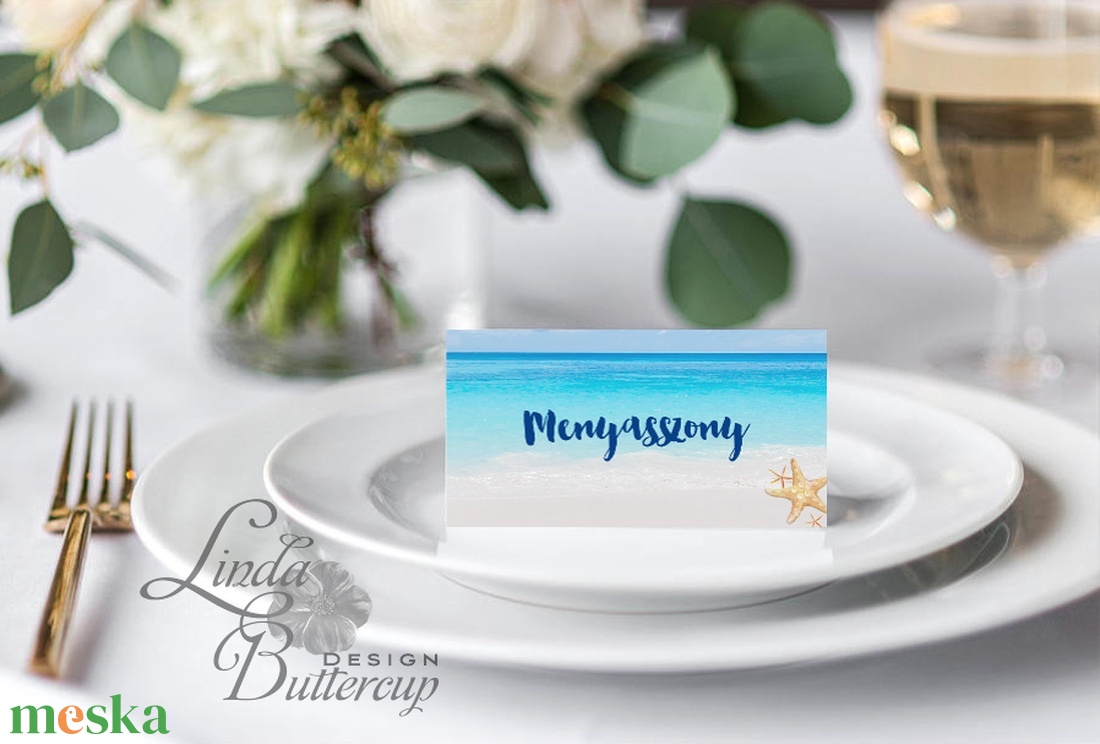Esküvői ültető kártya, ültető, névkártya, név tábla, Esküvői dekor, dekoráció, nyári, nyár, tengerpart, beach, tenger - esküvő - meghívó & kártya - ültetési rend - Meska.hu