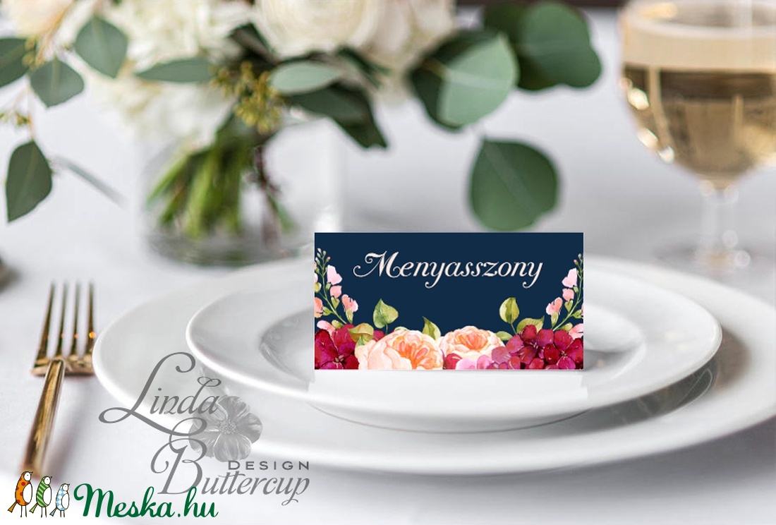 Esküvői ültetőkártya, ültető, név tábla, virágos, névkártya, bordó, Hortenzia, rózsás, kék, elegáns,  - esküvő - meghívó & kártya - ültetési rend - Meska.hu