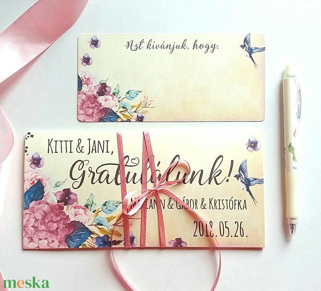Pénzátadó boríték, Nászajándék, Gratulálunk képeslap, Esküvői Gratuláció, virágos, pénz átadó lap, vintgae, hortenzia - esküvő - emlék & ajándék - nászajándék - esküvői pénzátadó boríték, kártya - Meska.hu