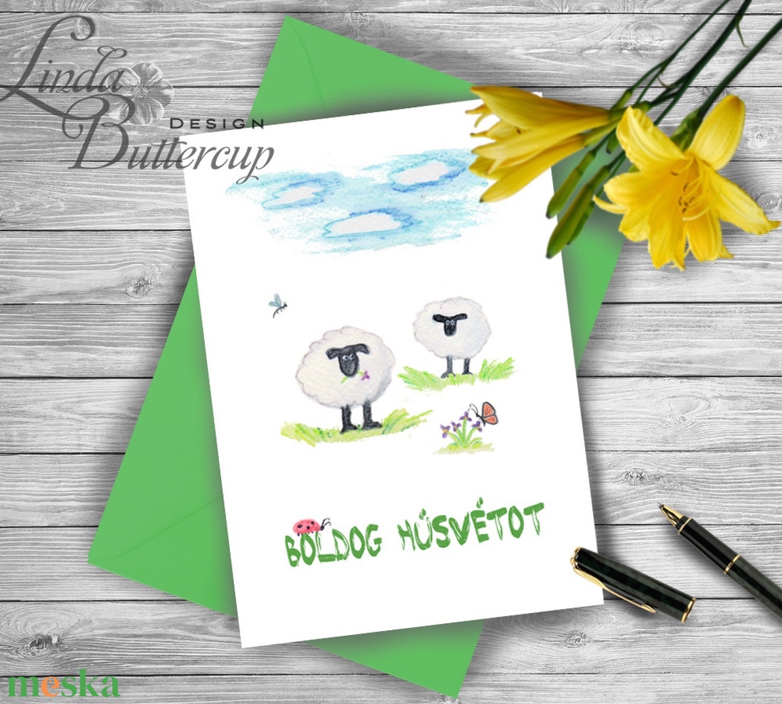 Bárányos Húsvéti Képeslap, Húsvéti lap, Boldog Húsvétot, Húsvéti üdvözlőlap, vicces, Boldog nyulat, bárány - otthon & életmód - papír, írószer - ajándékozás kellékei - képeslap, üdvözlőlap - Meska.hu