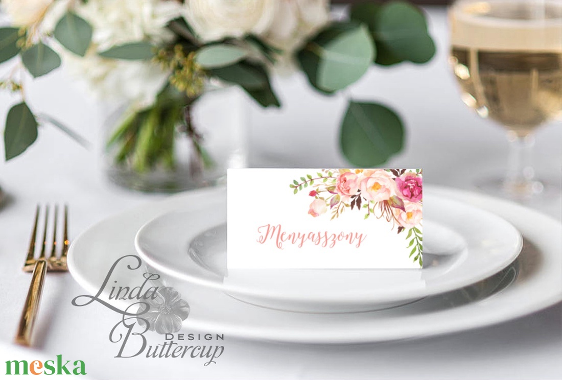Esküvői ültető kártya, ültető, névkártya, név tábla, Esküvői dekor, dekoráció, virágos, rózsás, romantikus, vintage - esküvő - meghívó & kártya - ültetési rend - Meska.hu