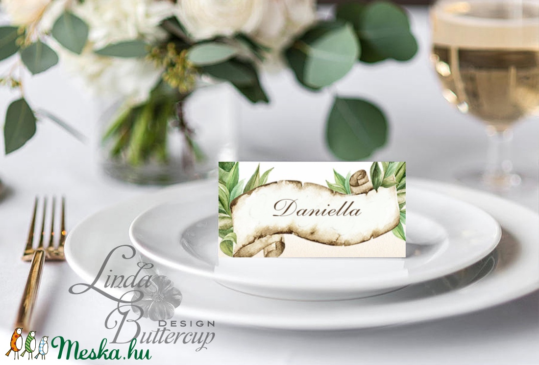 Esküvői ültető kártya, ültető, névkártya, névtábla, Esküvői dekor, dekoráció, levél, papirusz, greenery, természetközeli - esküvő - meghívó & kártya - ültetési rend - Meska.hu