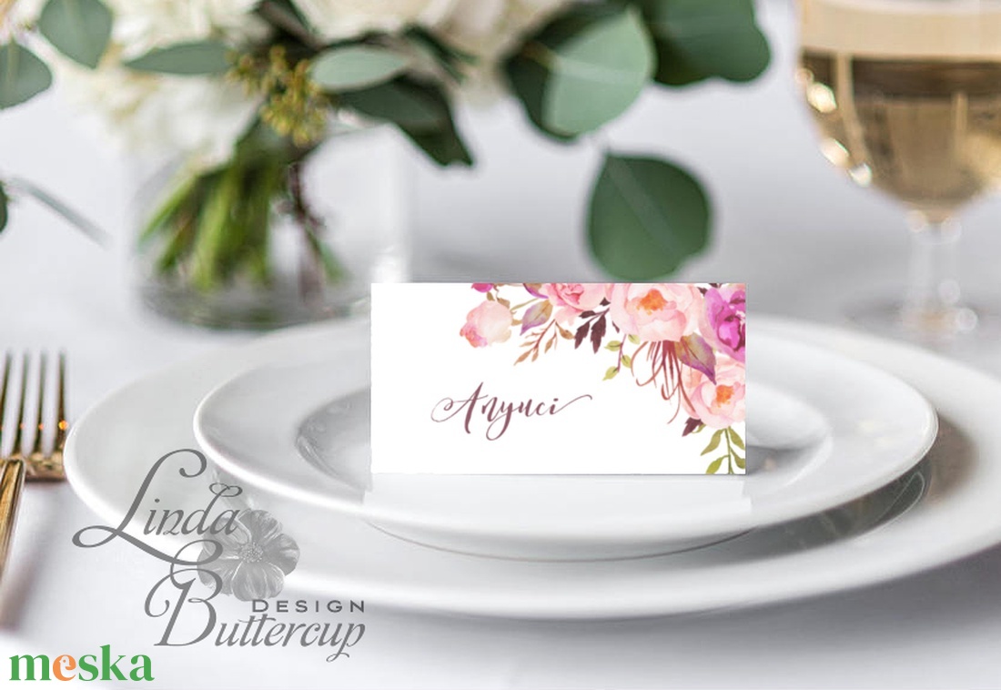 Esküvői ültető kártya, ültető, névkártya, név tábla, Esküvői dekor, dekoráció, virágos, rózsás, romantikus, vintage - esküvő - meghívó & kártya - ültetési rend - Meska.hu