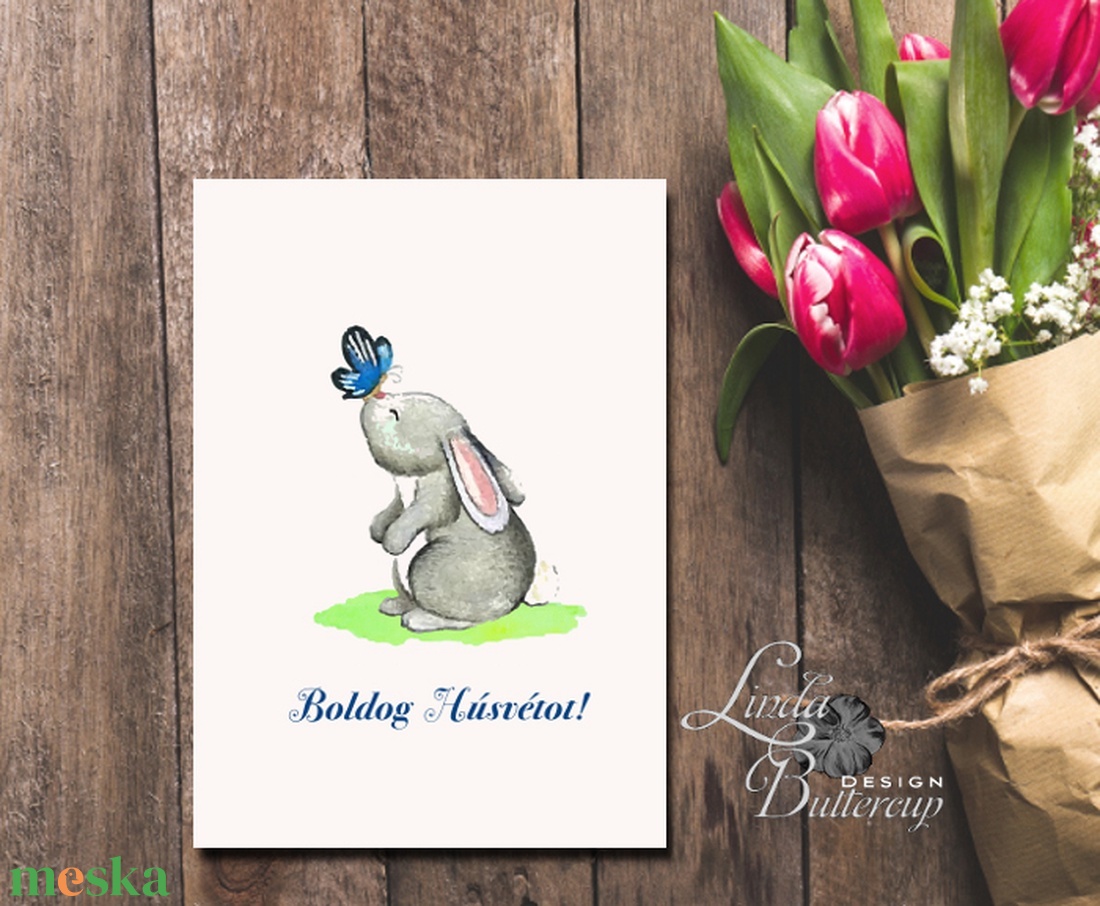 Húsvéti Képeslap, Húsvéti lap, Boldog Húsvétot, Húsvéti üdvözlőlap, Húsvéti Nyuszi, Nyúl, tojás, vicces, Boldog nyulat - otthon & életmód - papír, írószer - Meska.hu