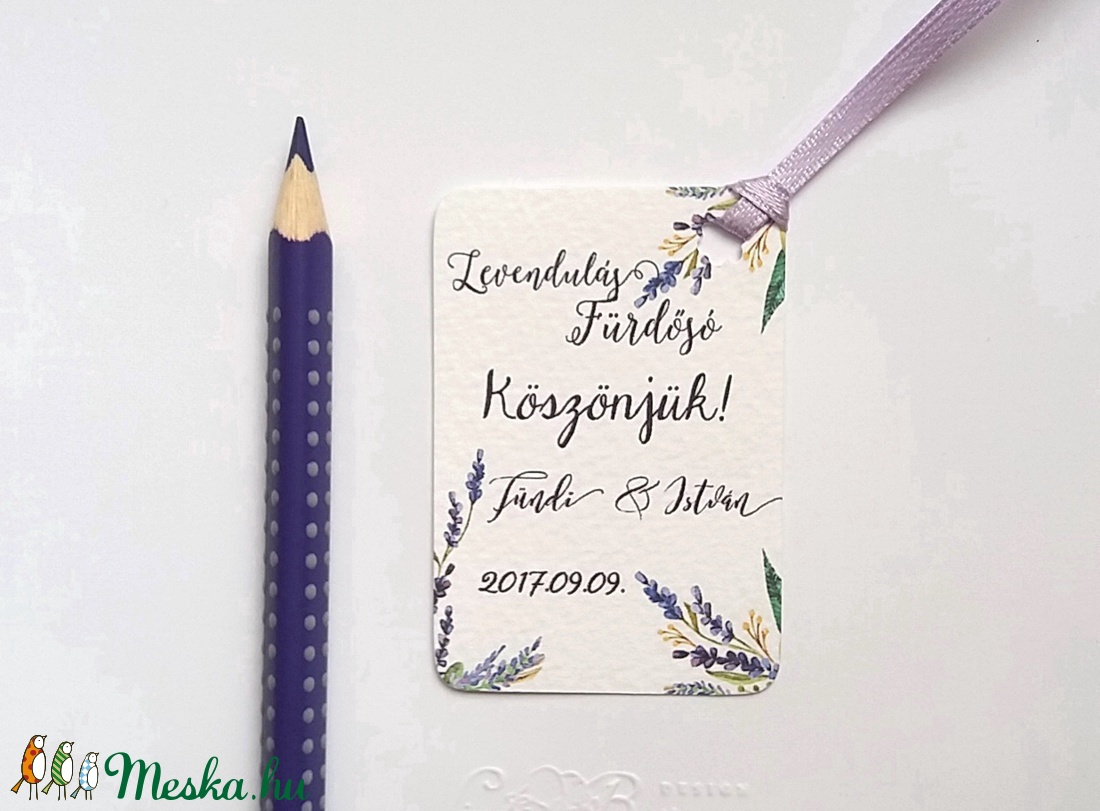 Köszönet kártya, ajándékkísérő,köszönet ajándék, esküvői kísérőkártya, köszönjük, levendula, levendulás, lila, rét -  - Meska.hu