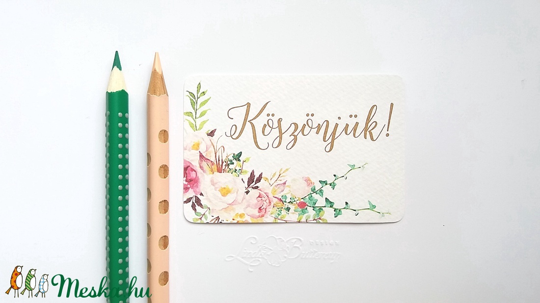 Köszönet kártya, ajándékkísérő,köszönet ajándék, esküvői kísérőkártya, köszönjük, romantikus, arany, virágos, rózsa -  - Meska.hu