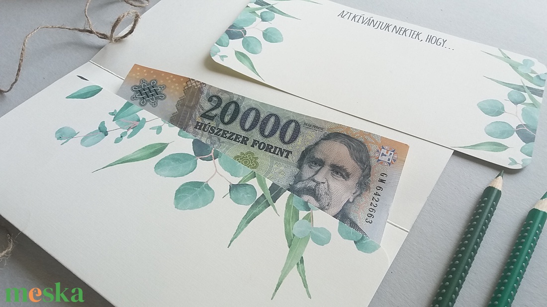 Pénzátadó boríték, greenery, eukaliptusz, zöld, Nászajándék, Gratulálunk képeslap, Esküvői Gratuláció, pénz átadó lap, - esküvő - emlék & ajándék - nászajándék - esküvői pénzátadó boríték, kártya - Meska.hu