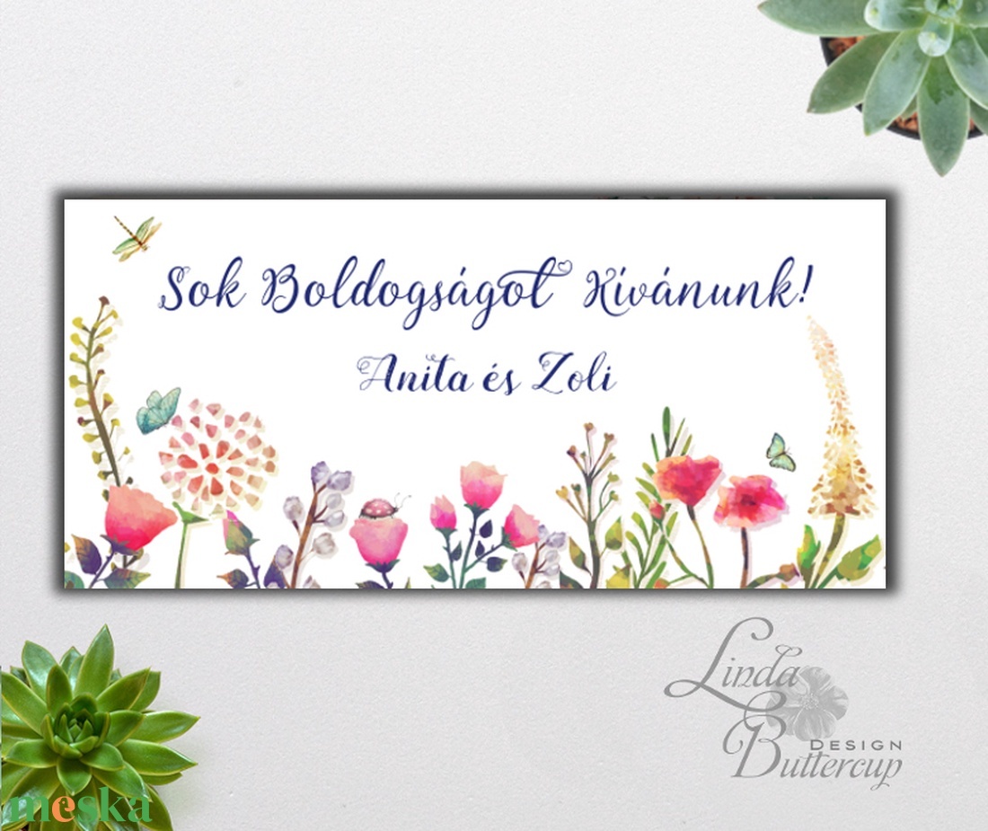Pénzátadó boríték, Rétivirágos, Nászajándék, Gratulálunk képeslap, Esküvői Gratuláció, mező, rét, pénz átadó lap, virág -  - Meska.hu