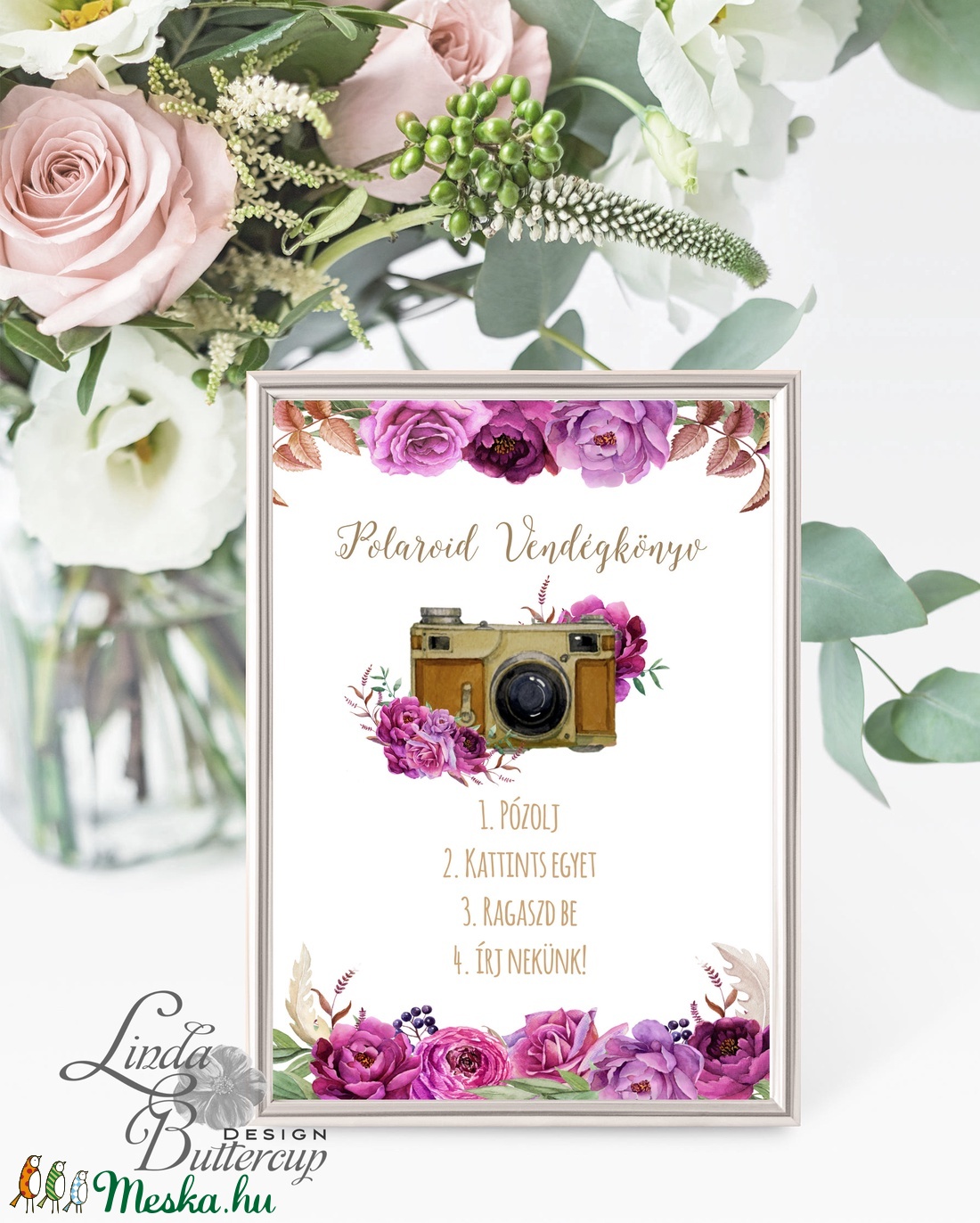Polaroid fotó Esküvői Felirat A4, fénykép, fotó albumhoz, Esküvői kép, Esküvő Dekor, Esküvői felirat, virágos, burgundy - esküvő - emlék & ajándék - vendégkönyv - emlék & ajándék - Meska.hu