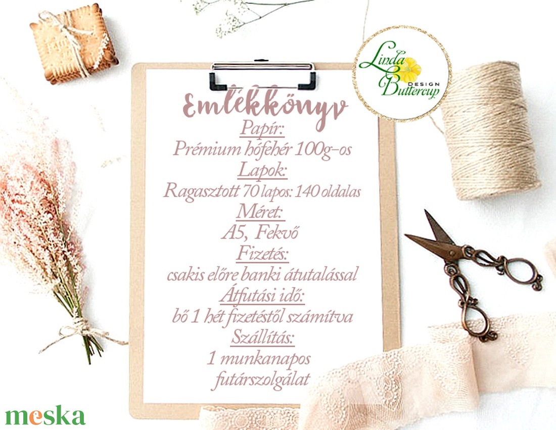 Esküvői Emlékkönyv, Réti virágos, könyv, rusztikus, bohém, réti virágos, Esküvői vendégkönyv, pajta, tanya, vadvirágos - esküvő - emlék & ajándék - vendégkönyv - Meska.hu