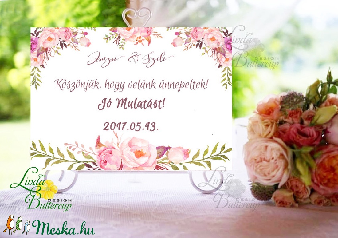 Esküvői Felirat A4, Köszöntő, Üdvözlő, idézet, virágos, rózsaszín, természetközeli, természetbarát, romantikus - esküvő - dekoráció - tábla & jelzés - Meska.hu