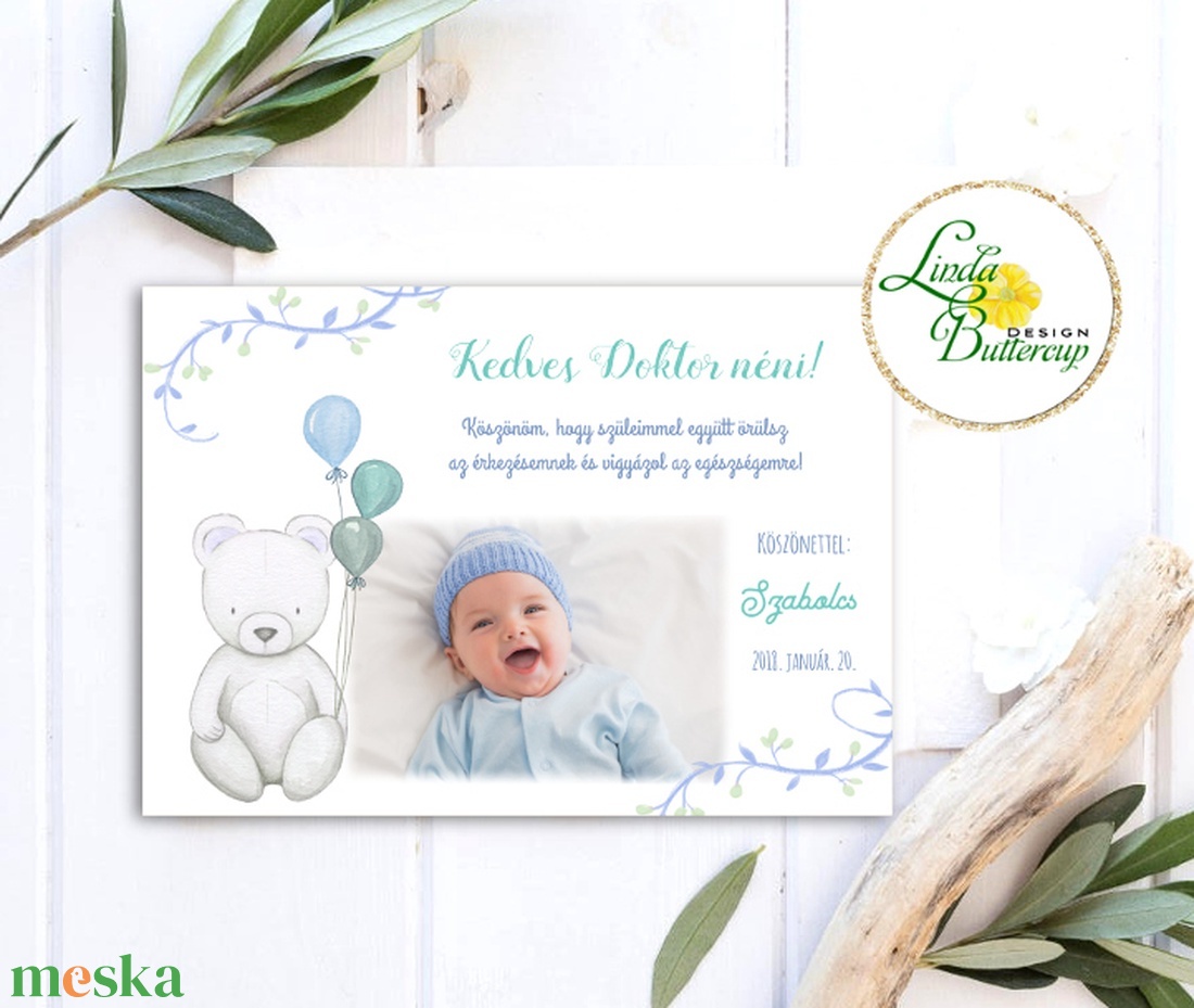 Köszönet emléklap, megérkeztem, Maci, Gyerekszoba kép, falikép, erdei állat, baba kép, baby, medve, kisfiú, fényképes - otthon & életmód - babaszoba, gyerekszoba - babaszoba kép - Meska.hu