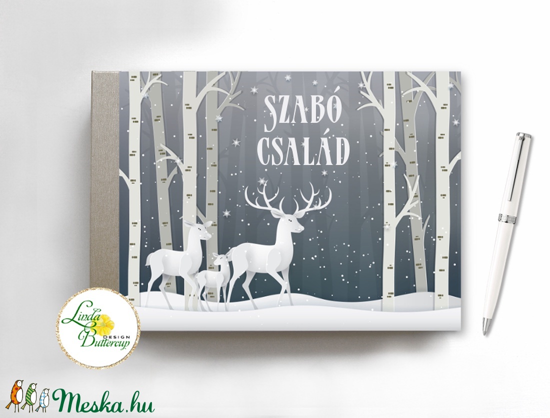 Karácsonyi ajándék, emlékkönyv, napló, recept könyv, könyv, füzet, családi album, egyedi, személyre szóló, szarvas, téli - otthon & életmód - papír, írószer - jegyzetfüzet & napló - Meska.hu