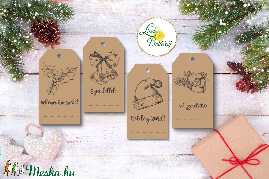 Vintage Karácsonyi Ajándékkísérő, újrahasznosított papír, Mikulás, barna, Ünnepi kiskártya, ajándék, natúr, kraft - otthon & életmód - papír, írószer - Meska.hu