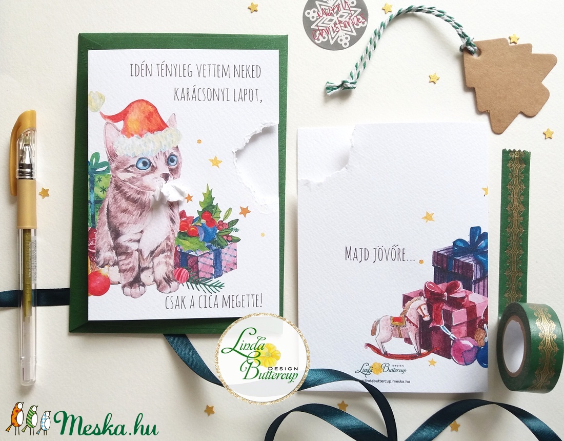 Karácsonyi Képeslap, Vicces, Humoros, Cicás, Cica, Macska, egyedi, Adventi Képeslap, Karácsonyi,  Karácsonyi üdvözlőlap - karácsony - karácsonyi ajándékozás - karácsonyi képeslap, üdvözlőlap, ajándékkísérő - Meska.hu