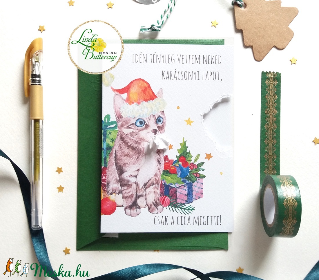 Karácsonyi Képeslap, Vicces, Humoros, Cicás, Cica, Macska, egyedi, Adventi Képeslap, Karácsonyi,  Karácsonyi üdvözlőlap - karácsony - karácsonyi ajándékozás - karácsonyi képeslap, üdvözlőlap, ajándékkísérő - Meska.hu