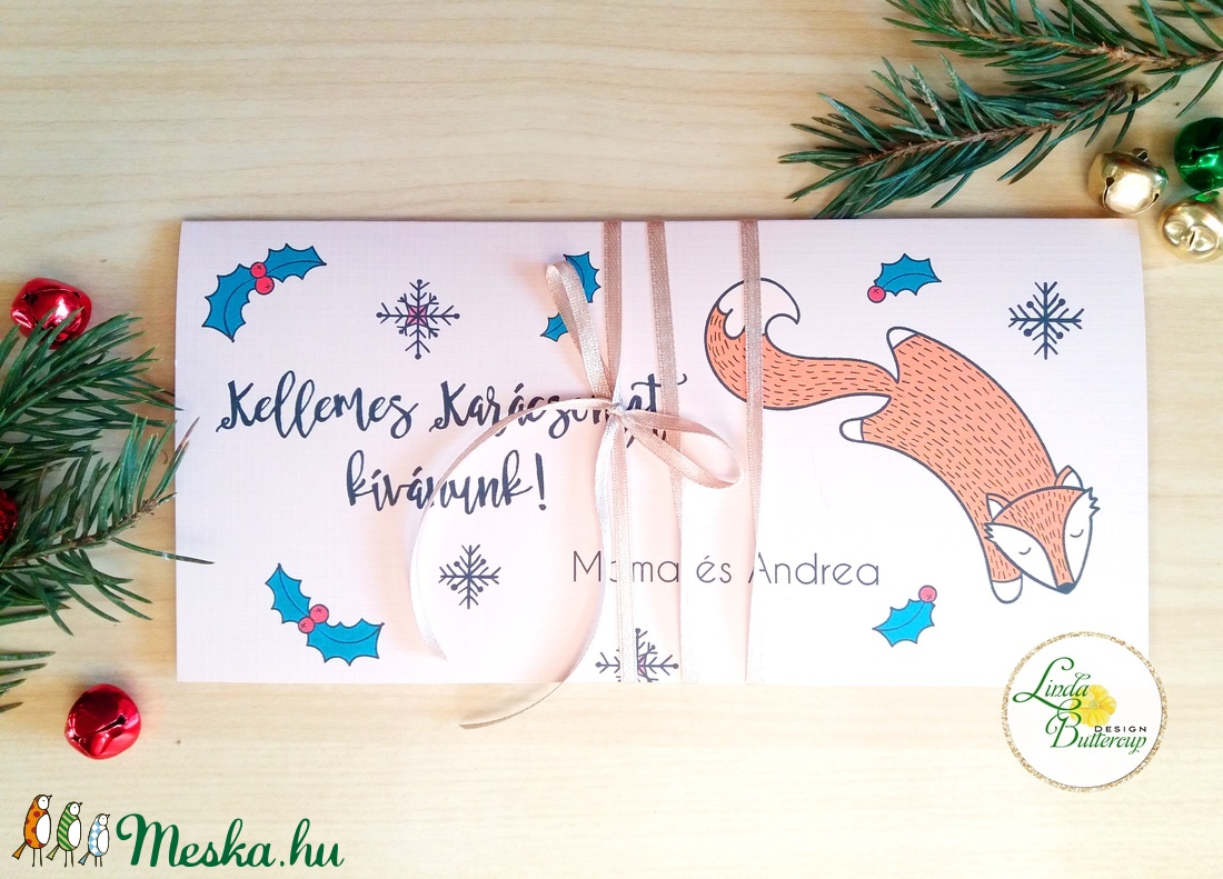 Karácsonyi ajándék, Pénzátadó boríték, utalvány átadó, céges ajándék, pénz, egyedi, személyre szóló, róka, állatos, téli - otthon & életmód - papír, írószer - boríték - Meska.hu