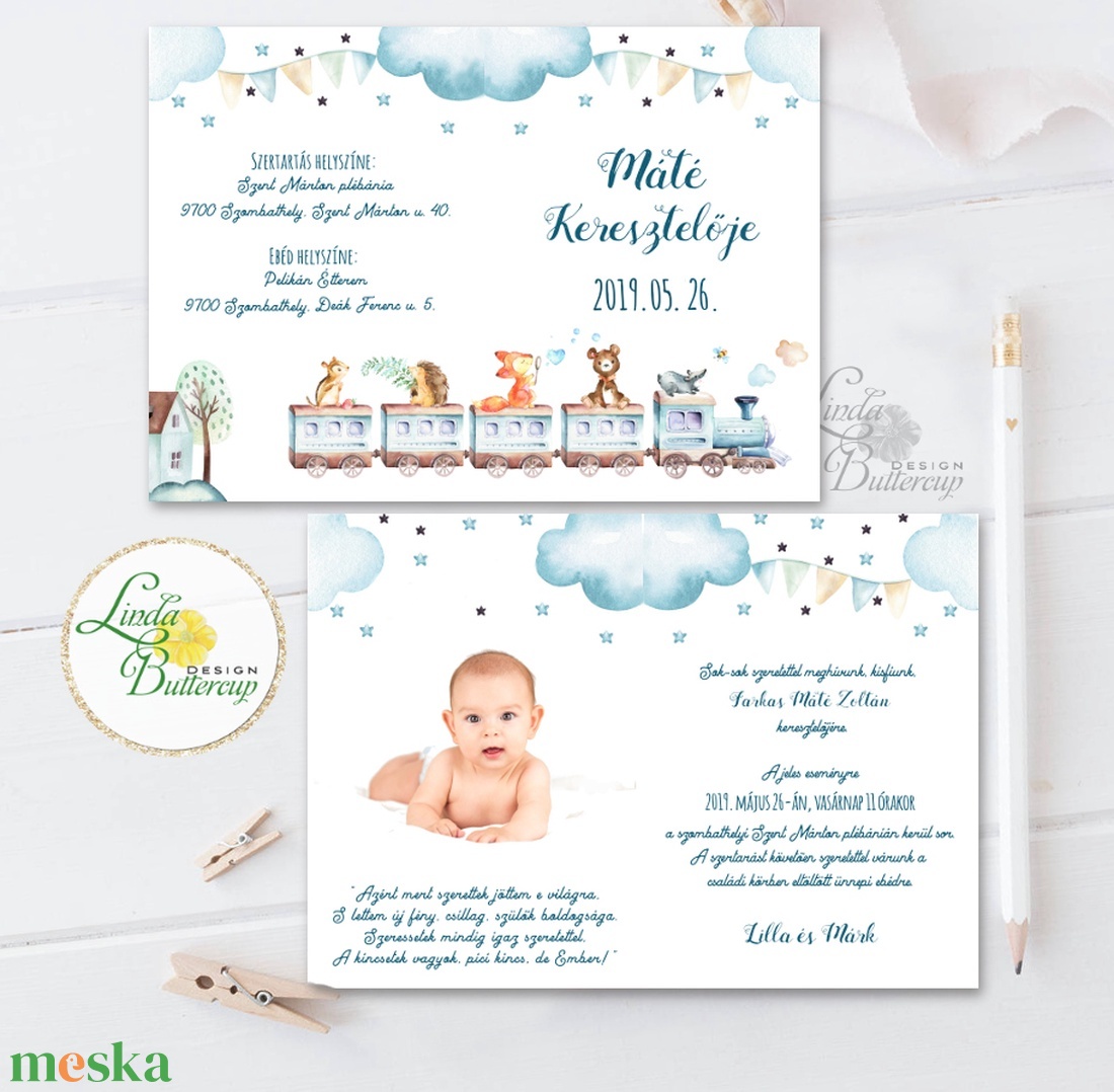Vonatos, fényképes, kinyitható, keresztelő meghívó, +SZERKESZTÉSIDÍJ leirásból is tedd kosárba - otthon & életmód - papír, írószer - ajándékozás kellékei - meghívó - Meska.hu