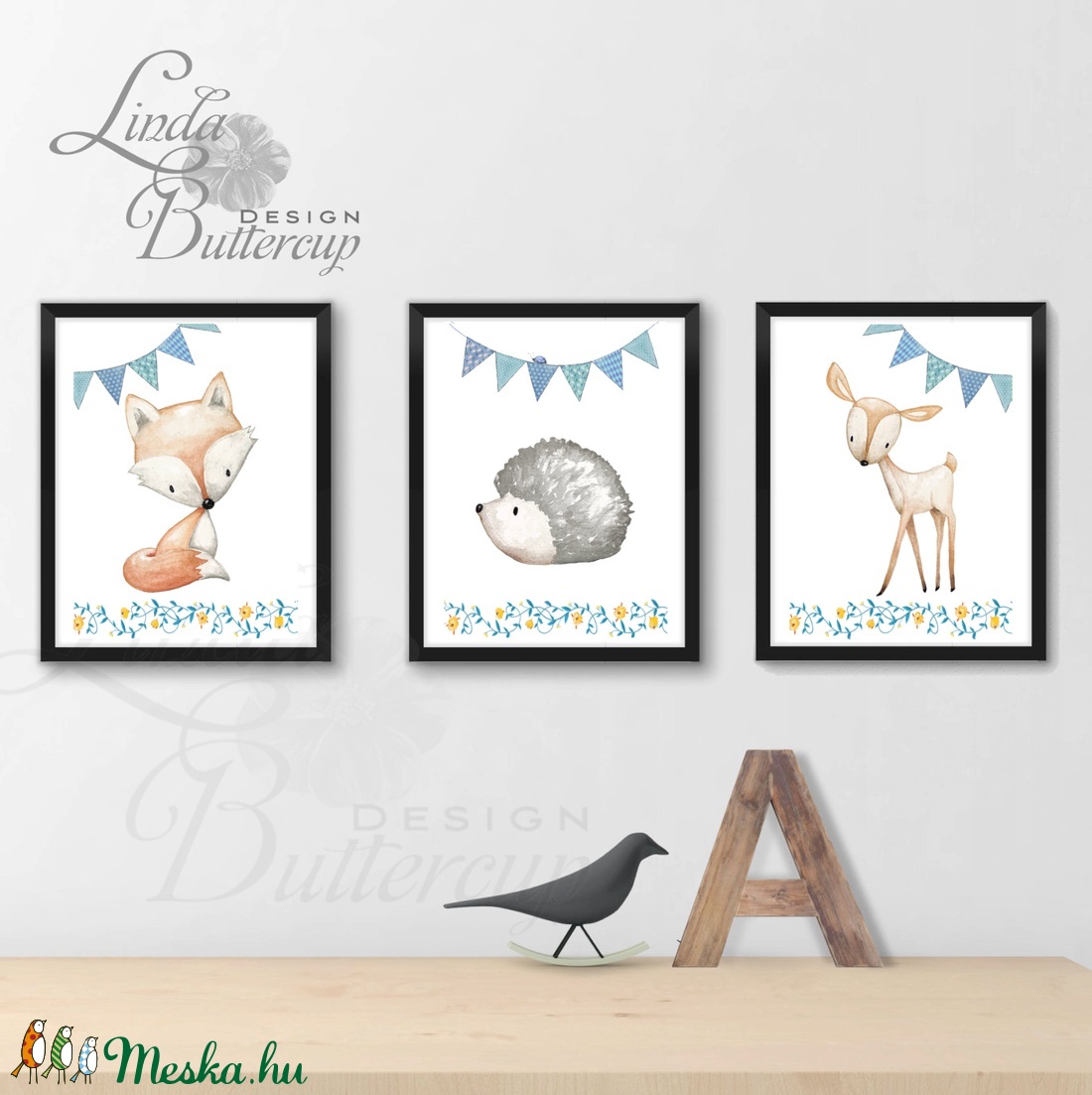 Babaszoba falikép, Állatos festmény, Erdeiállat, kép, Gyerekszoba dekoráció, süni, róka, sün, őz, vízfesték - otthon & életmód - dekoráció - kép & falikép - Meska.hu