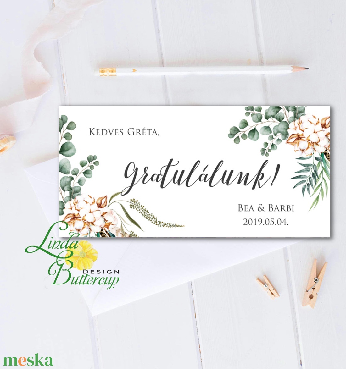 Pénzátadó boríték, greenery, eukaliptusz, zöld, Nászajándék, Gratulálunk képeslap, Esküvői Gratuláció, pénz átadó lap, - esküvő - emlék & ajándék - nászajándék - Meska.hu